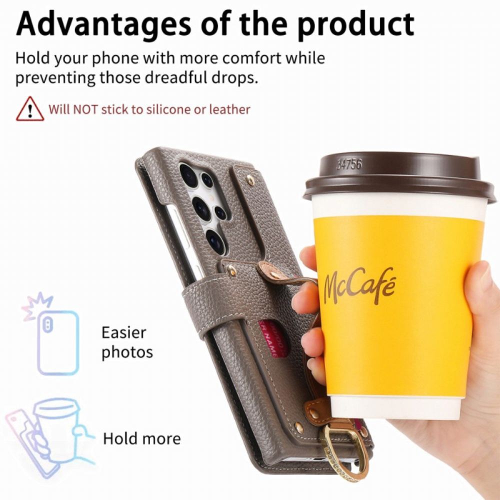 Kožený Kryt Samsung Galaxy S25 Ultra 5g Peněženka S Rfid Ochranou Pouzdrem A Držákem Na Prsteny