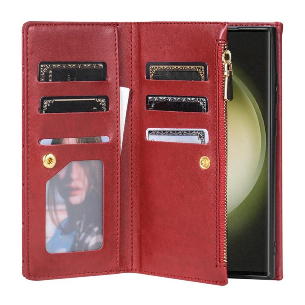 Kožený Kryt Samsung Galaxy S25 Ultra 5g Prošívaná Peněženka S Ramenním Popruhem