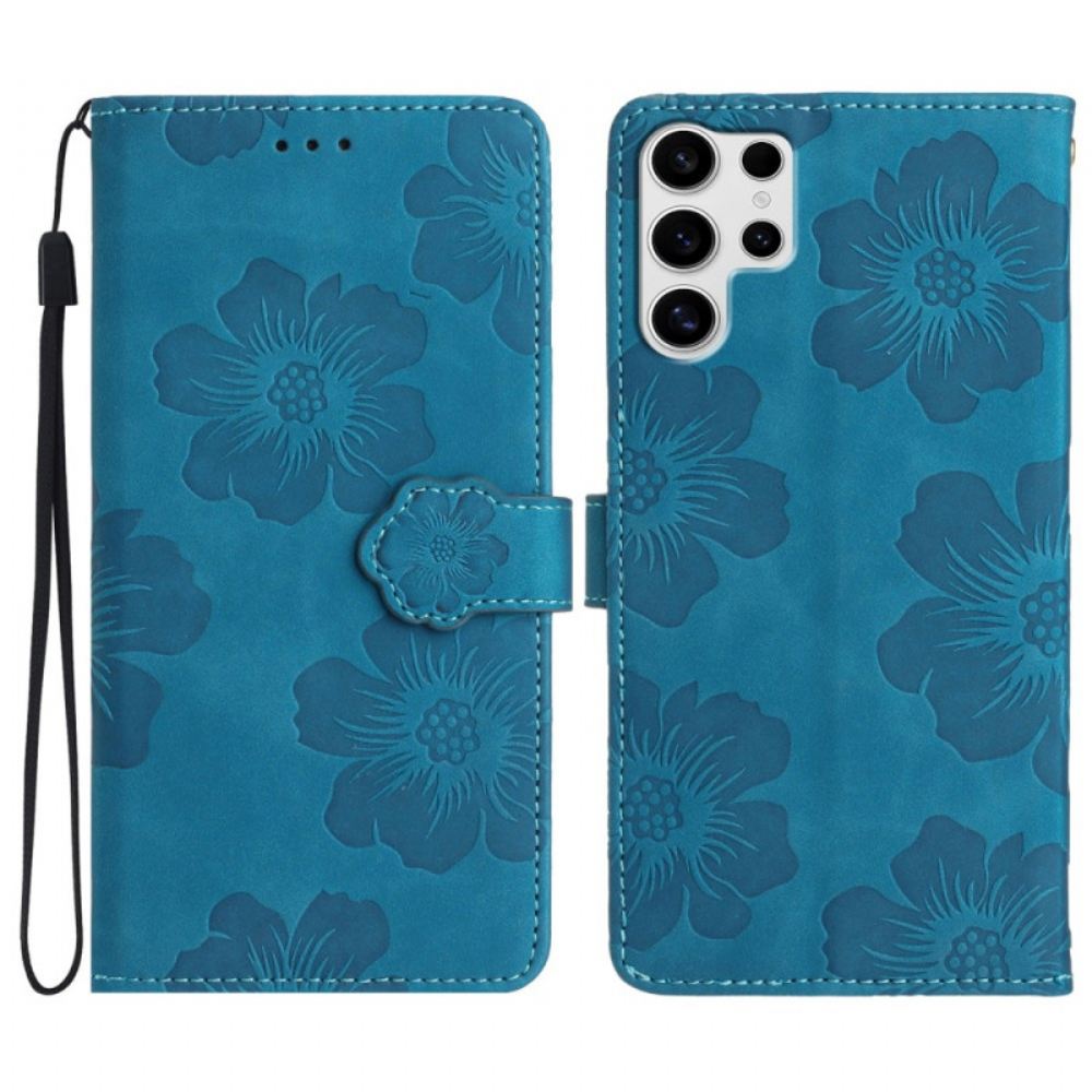 Kožený Kryt Samsung Galaxy S25 Ultra 5g Rafinovaný Květinový Vzor