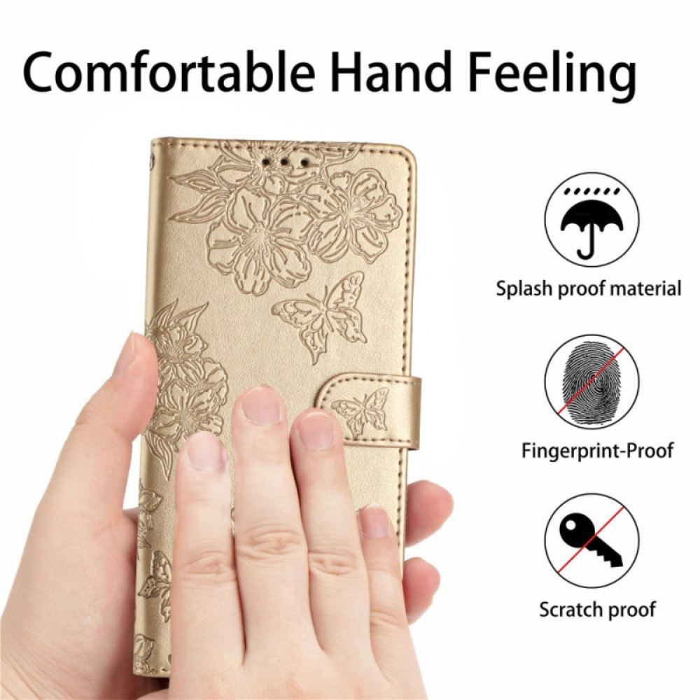 Kožený Kryt Samsung Galaxy S25 Ultra 5g Třešňové Květy