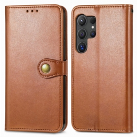 Kožený Kryt Samsung Galaxy S25 Ultra 5g Zlatá Spona