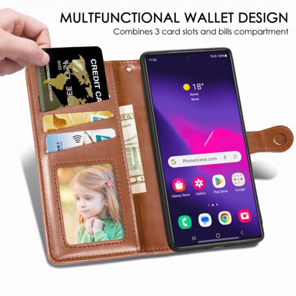 Kožený Kryt Samsung Galaxy S25 Ultra 5g Zlatá Spona