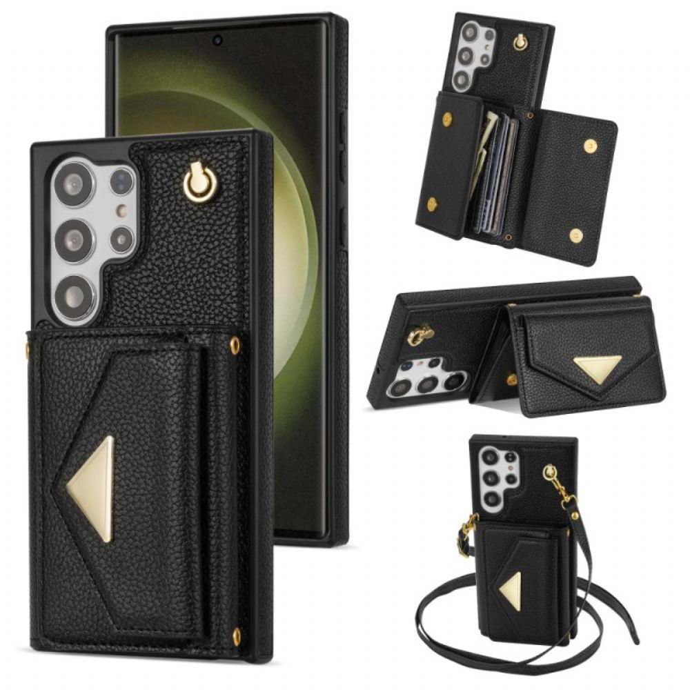 Kryt Na Samsung Galaxy S25 Ultra 5g Kožený Efekt S Držákem Na Karty A Popruhem