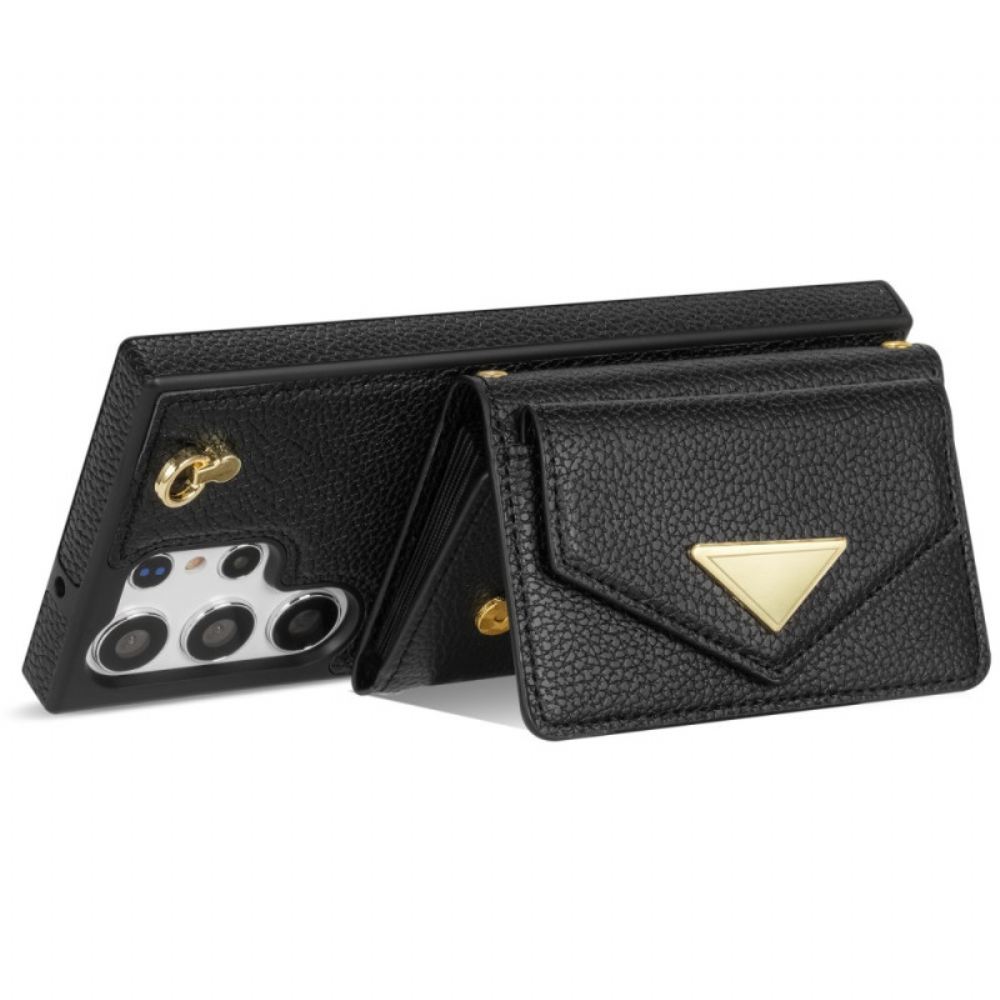 Kryt Na Samsung Galaxy S25 Ultra 5g Kožený Efekt S Držákem Na Karty A Popruhem