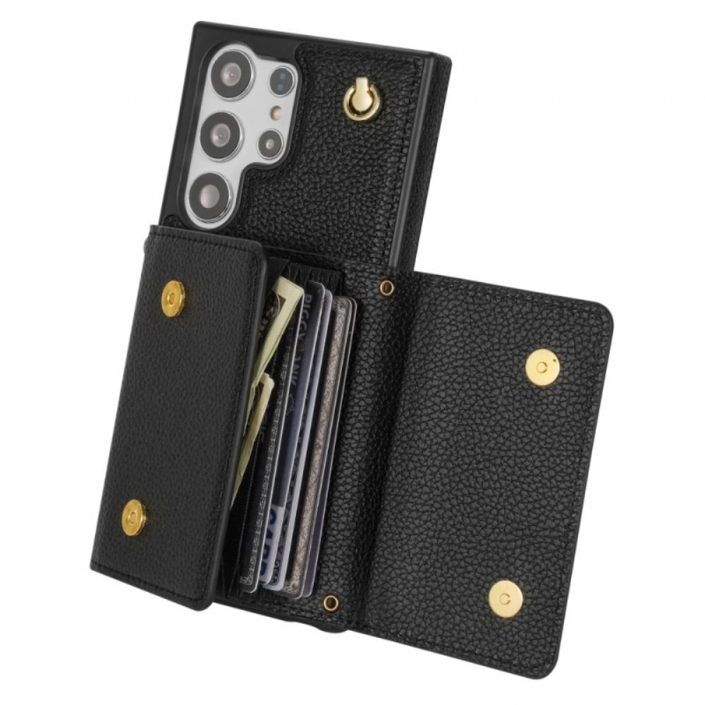 Kryt Na Samsung Galaxy S25 Ultra 5g Kožený Efekt S Držákem Na Karty A Popruhem