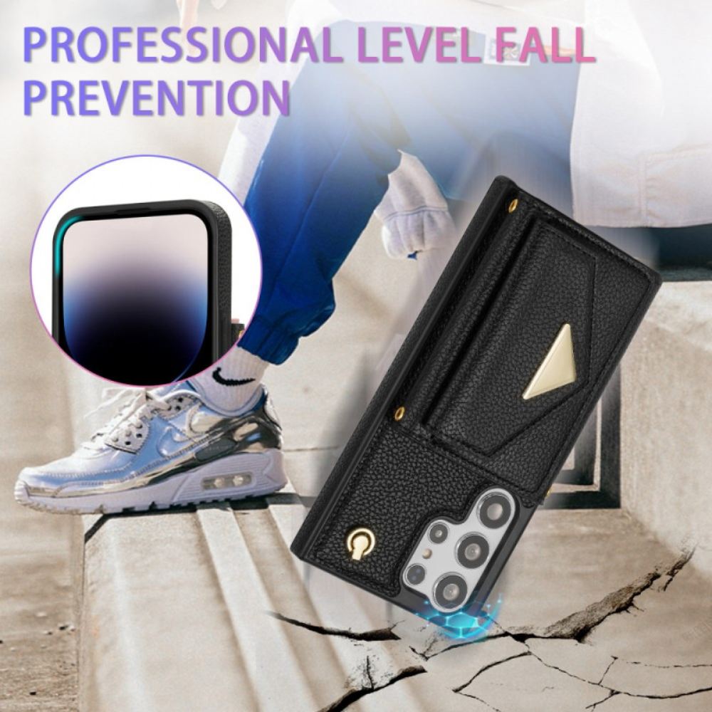 Kryt Na Samsung Galaxy S25 Ultra 5g Kožený Efekt S Držákem Na Karty A Popruhem