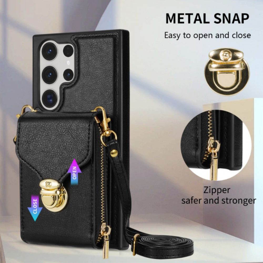 Kryt Na Samsung Galaxy S25 Ultra 5g Peněženka Na Zip A Přes Rameno