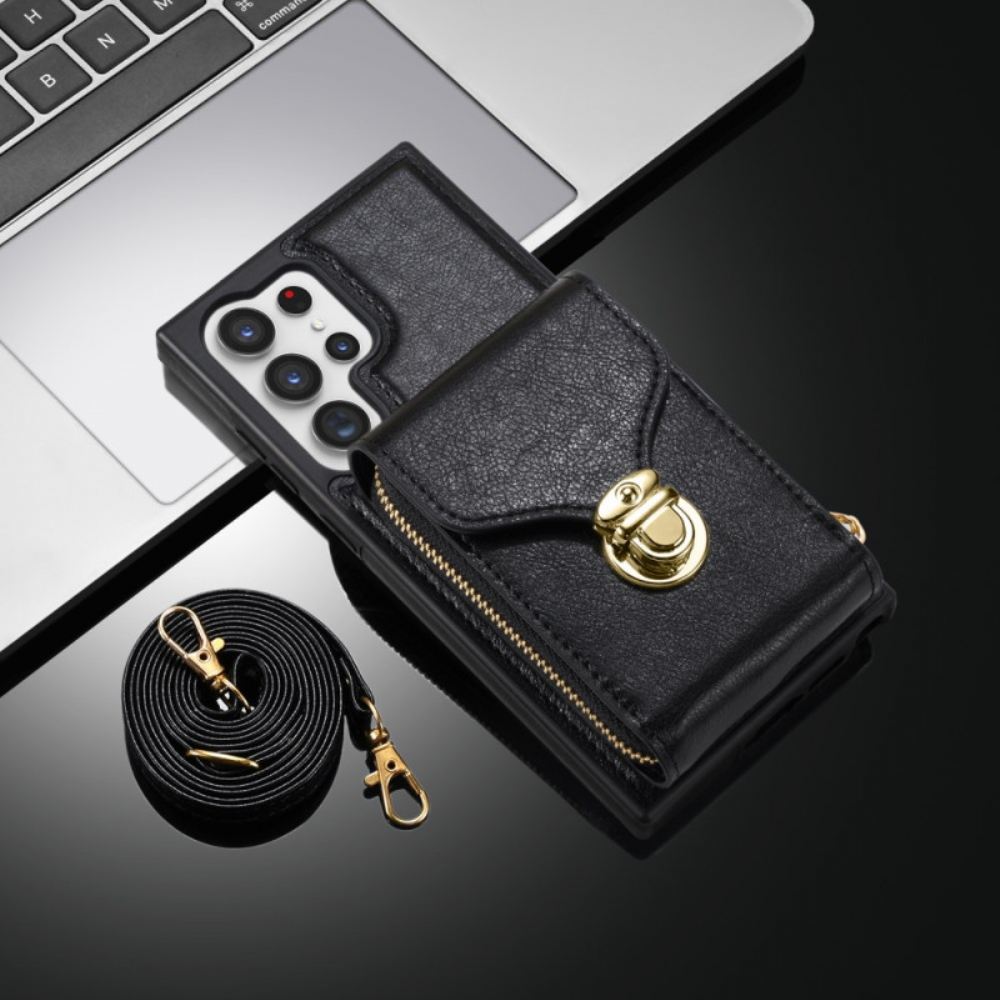 Kryt Na Samsung Galaxy S25 Ultra 5g Peněženka Na Zip A Přes Rameno