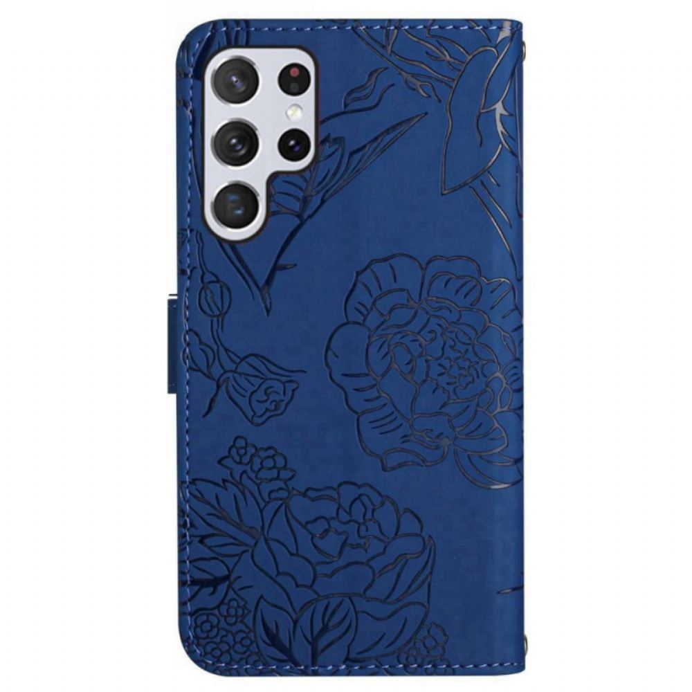 Peněženková Pouzdra Samsung Galaxy S25 Ultra 5g Kryty Na Mobil Motýlí Potisk S Popruhem