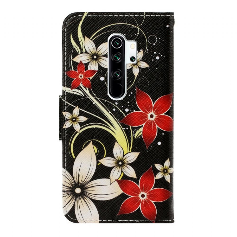 Flipové Pouzdro Na Xiaomi Redmi Note 8 Pro Na Lana Barevné Květiny S Páskem