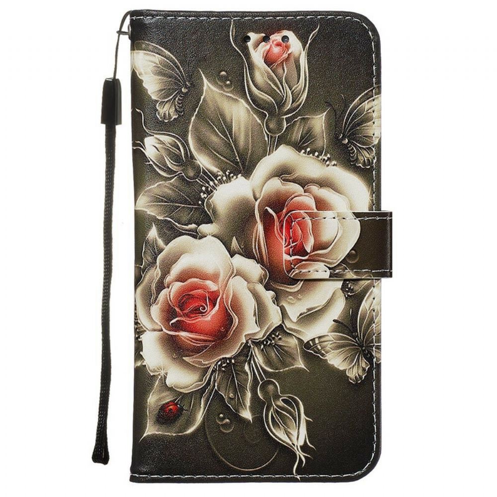 Flipové Pouzdro Na Xiaomi Redmi Note 8 Pro Na Lana Černá Strappy Rose