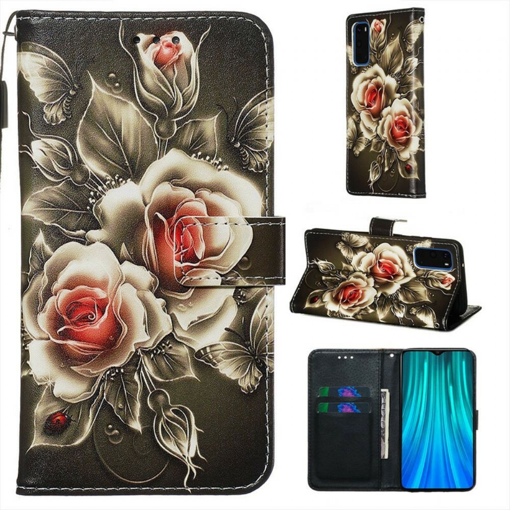Flipové Pouzdro Na Xiaomi Redmi Note 8 Pro Na Lana Černá Strappy Rose