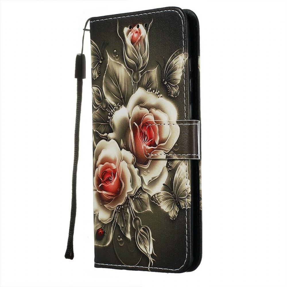 Flipové Pouzdro Na Xiaomi Redmi Note 8 Pro Na Lana Černá Strappy Rose