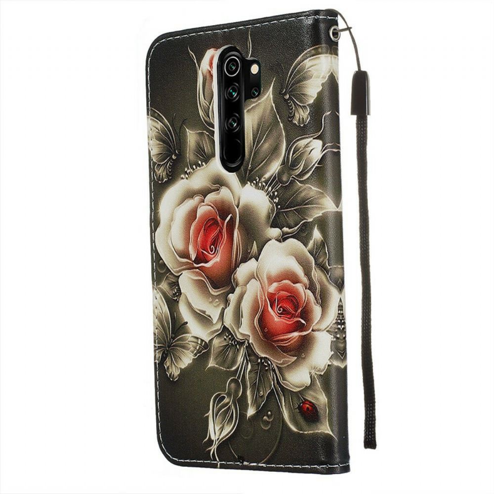 Flipové Pouzdro Na Xiaomi Redmi Note 8 Pro Na Lana Černá Strappy Rose