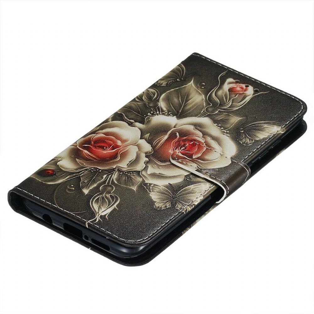 Flipové Pouzdro Na Xiaomi Redmi Note 8 Pro Na Lana Černá Strappy Rose