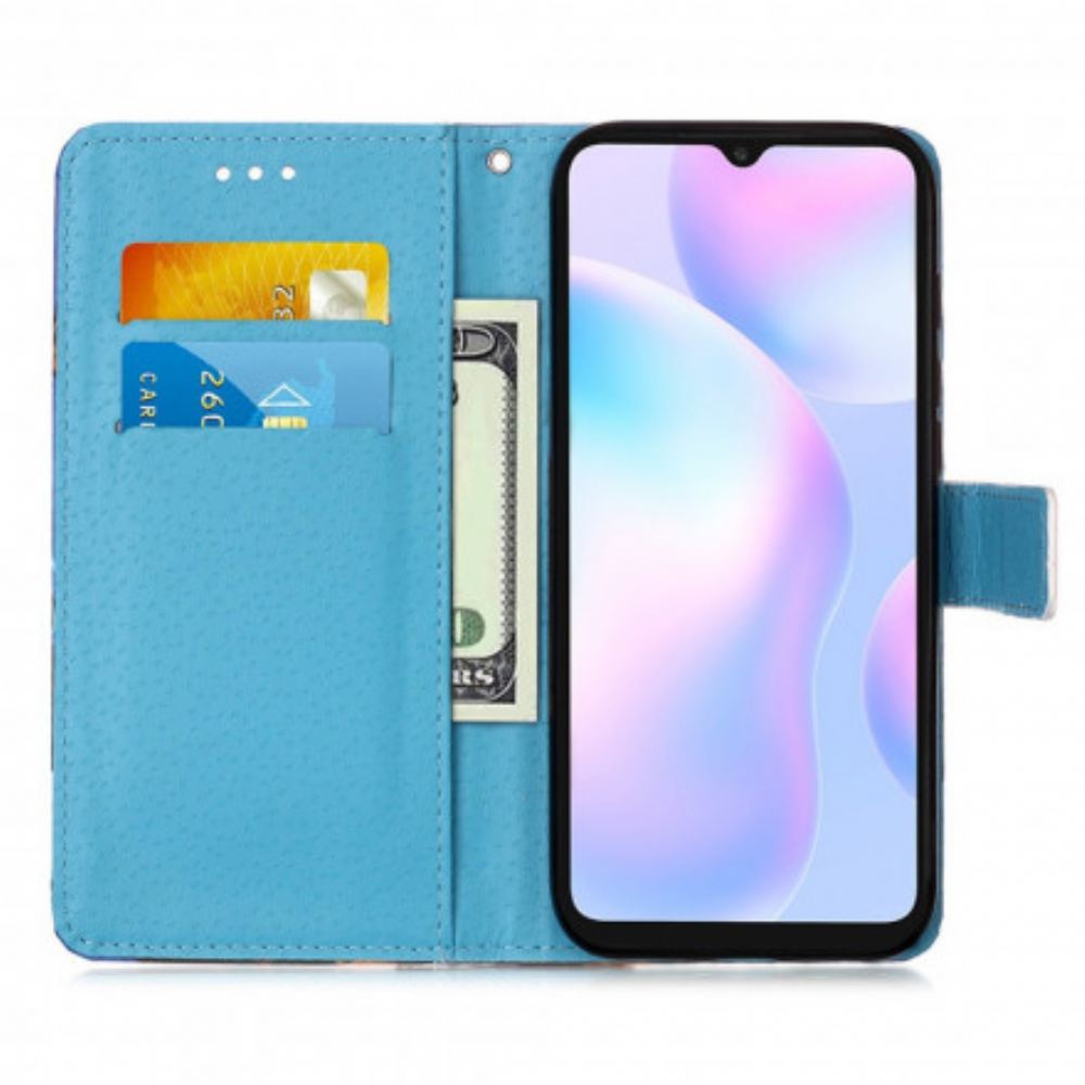 Flipové Pouzdro Na Xiaomi Redmi 9A Na Lana Popruh Na Motýla Eiffelovy Věže