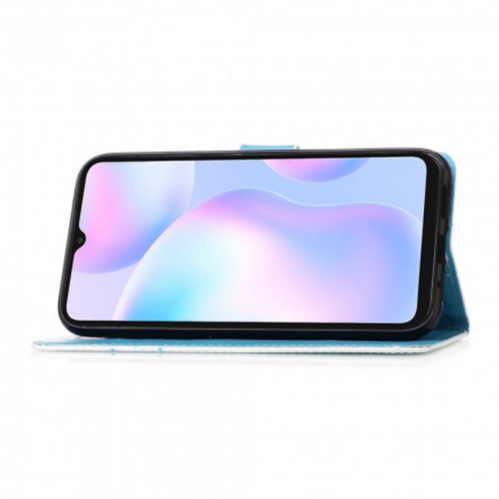 Flipové Pouzdro Na Xiaomi Redmi 9A Na Lana Popruh Na Motýla Eiffelovy Věže