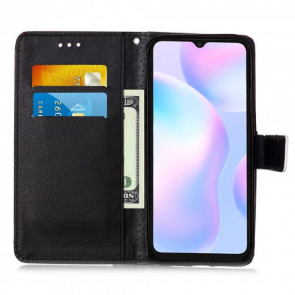 Flipové Pouzdro Na Xiaomi Redmi 9A Na Lana Černá Růže S Popruhem