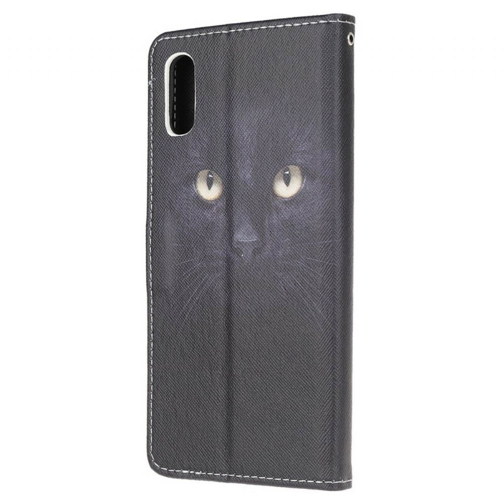 Flipové Pouzdro Na Xiaomi Redmi 9A Na Lana Černé Kočičí Oči S Páskem