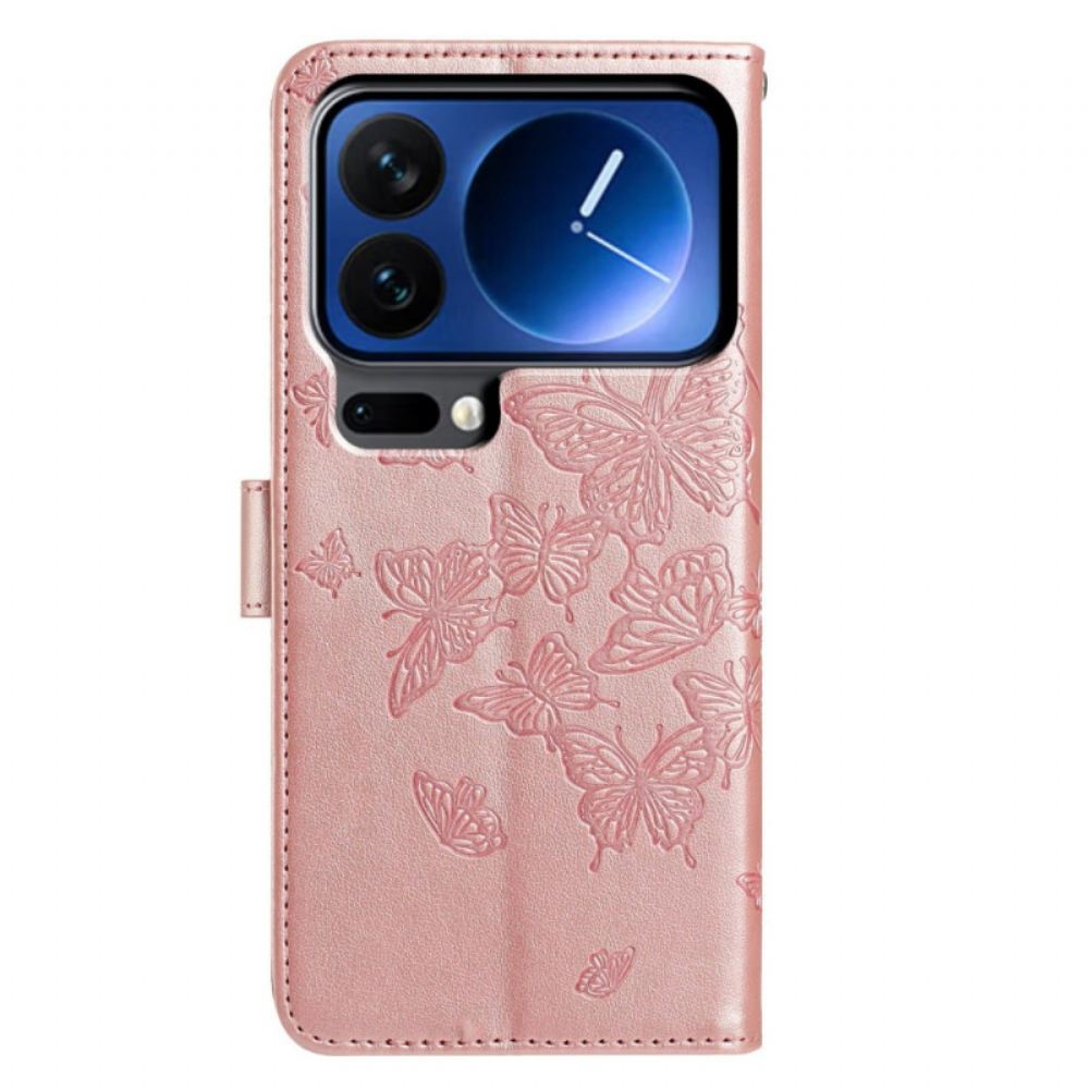 Kožený Kryt Na Xiaomi 17 Pro Gravírovaní Motýli