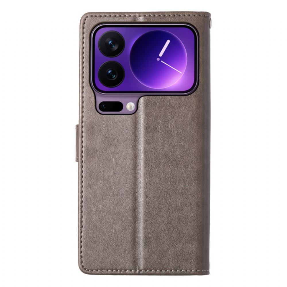 Kožený Kryt Na Xiaomi 17 Pro Květinový Vzor Motýlů