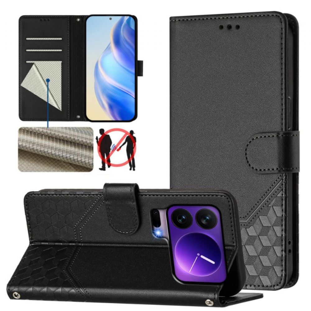 Kožený Kryt Xiaomi 17 Pro Blokování Rfid A Vzor Včelí Plástve