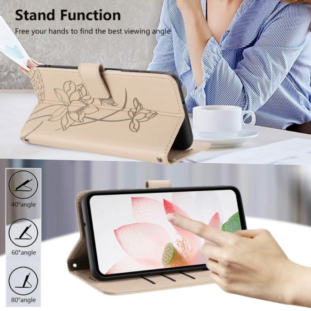 Kožený Kryt Xiaomi 17 Pro Lotosový Vzor Se Šňůrkou Na Krk