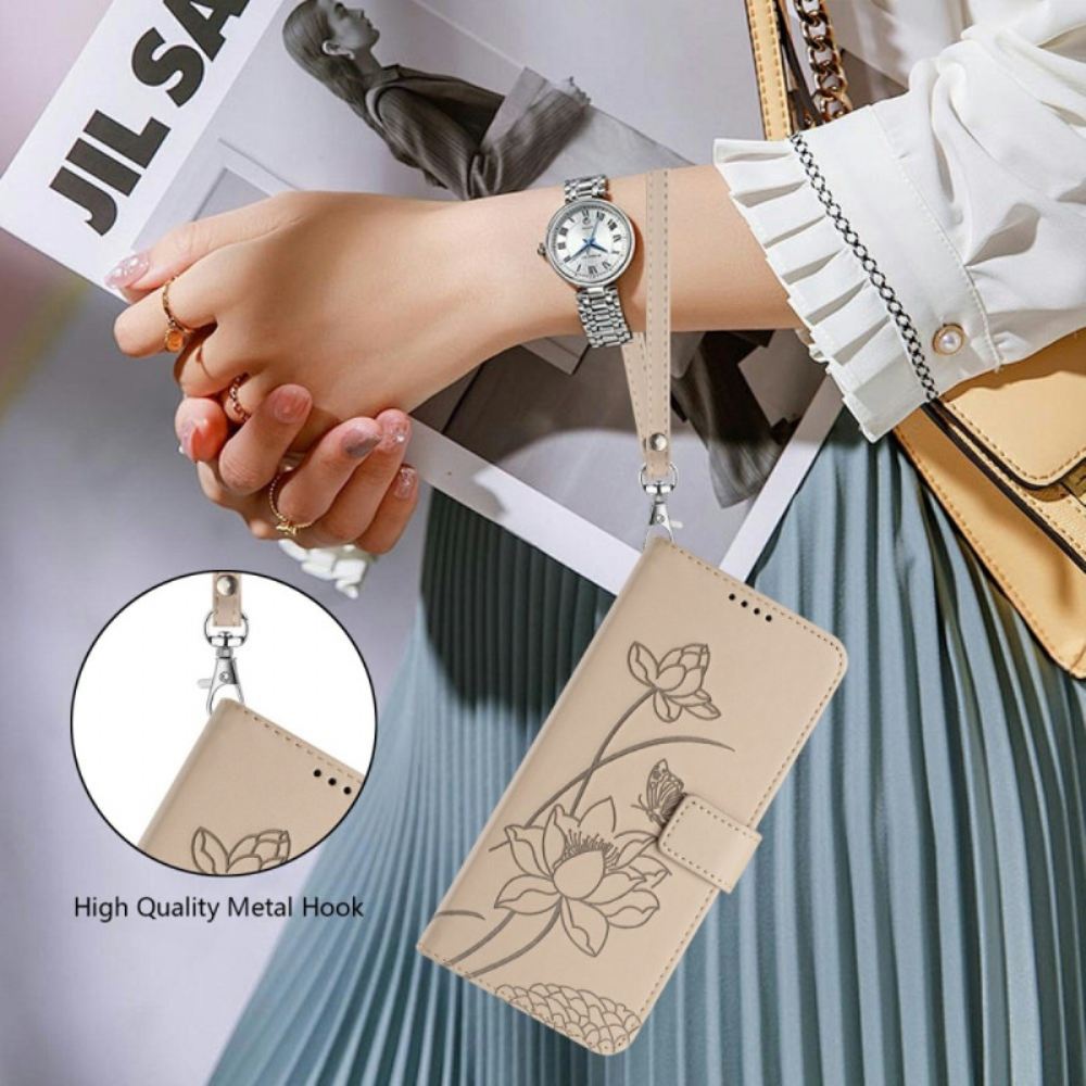 Kožený Kryt Xiaomi 17 Pro Lotosový Vzor Se Šňůrkou Na Krk