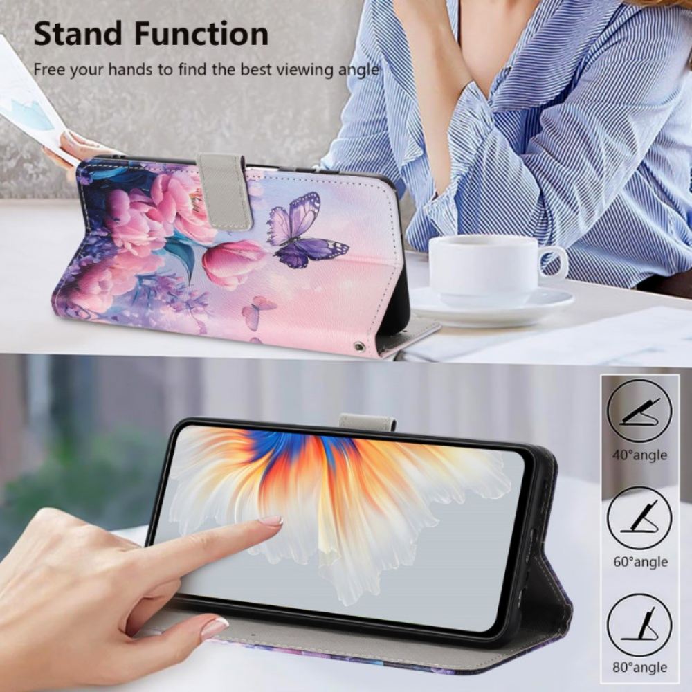 Kožený Kryt Xiaomi 17 Pro Motýli A Růžové Květiny