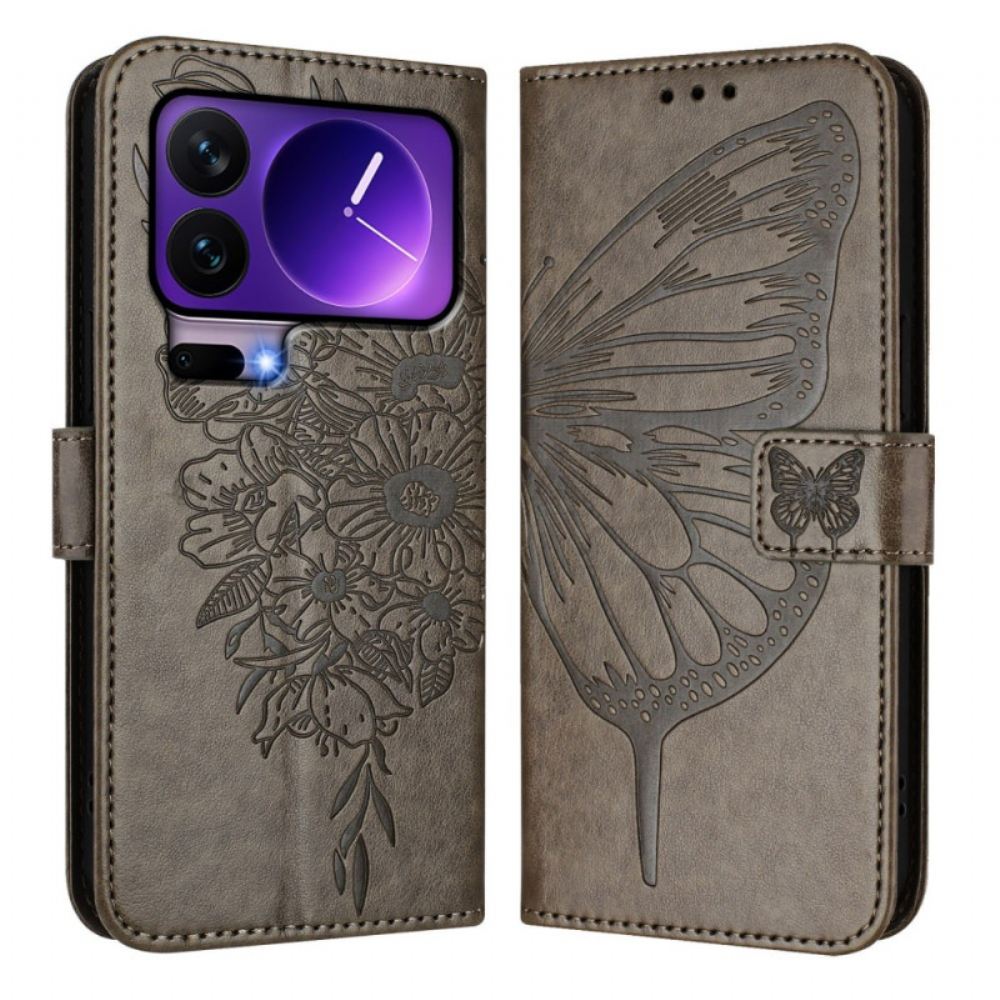 Kožený Kryt Xiaomi 17 Pro Motýlí Design Pásku