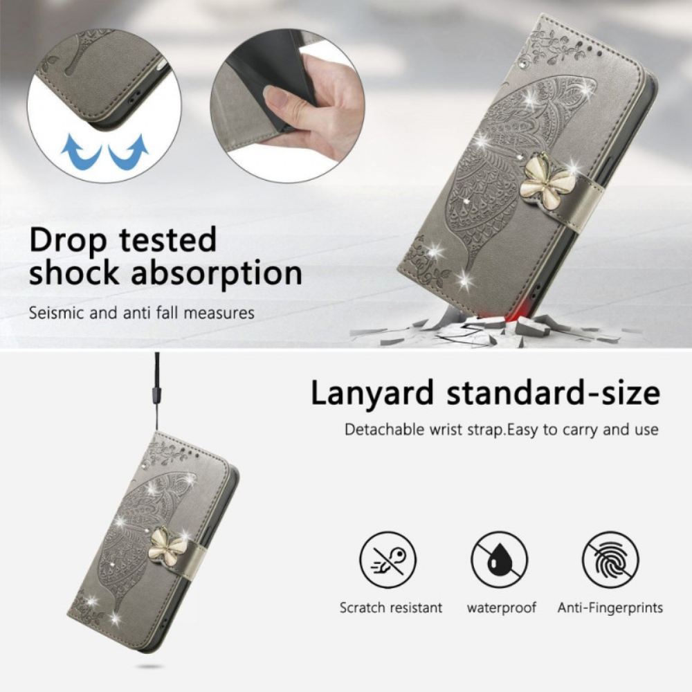 Peněženková Pouzdra Xiaomi 17 Pro Kryty Na Mobil 3d Motýl A Kamínky