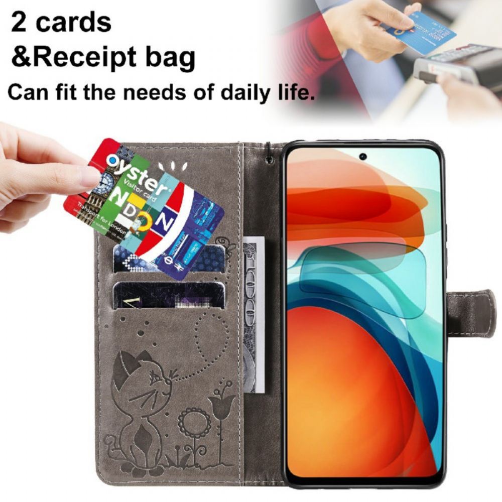 Flipové Pouzdro Na Xiaomi Redmi Note 10 Pro Na Lana Kočka A Včela S Popruhem