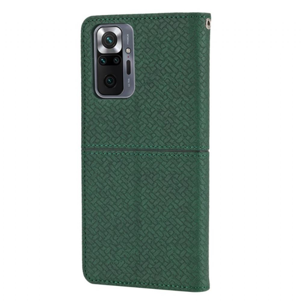 Flipové Pouzdro Na Xiaomi Redmi Note 10 Pro Na Lana Styl Tkaného Koženého Řemínku