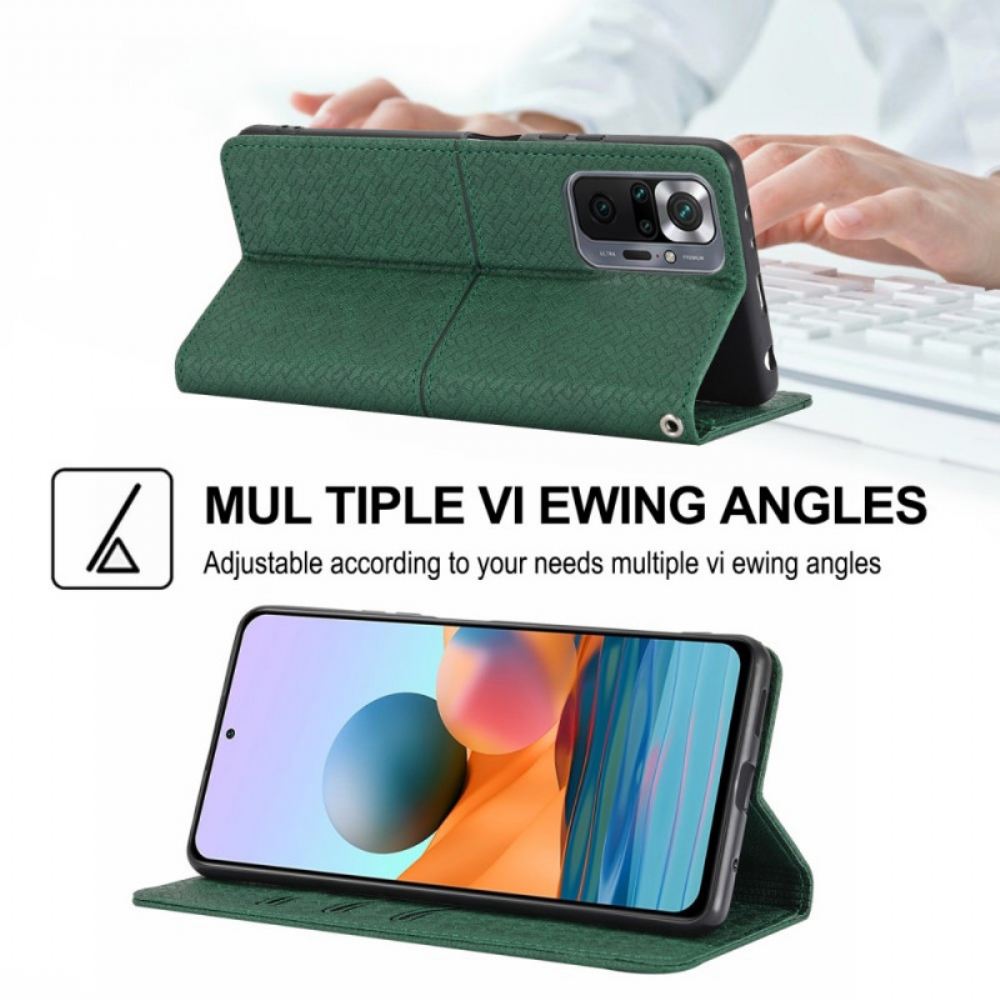 Flipové Pouzdro Na Xiaomi Redmi Note 10 Pro Na Lana Styl Tkaného Koženého Řemínku