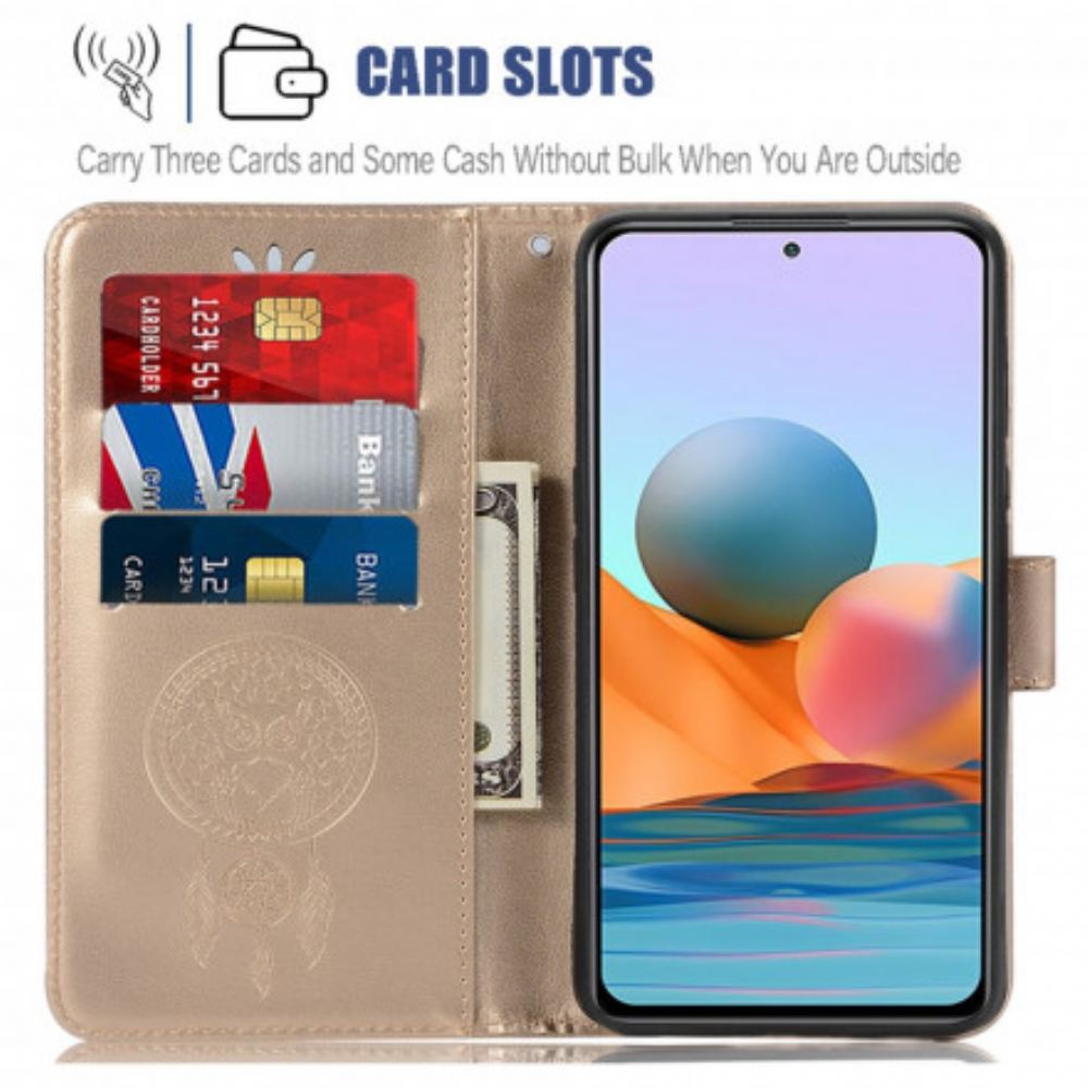 Flipové Pouzdro Na Xiaomi Redmi Note 10 Pro Sova Lapač Snů S Koženým Efektem