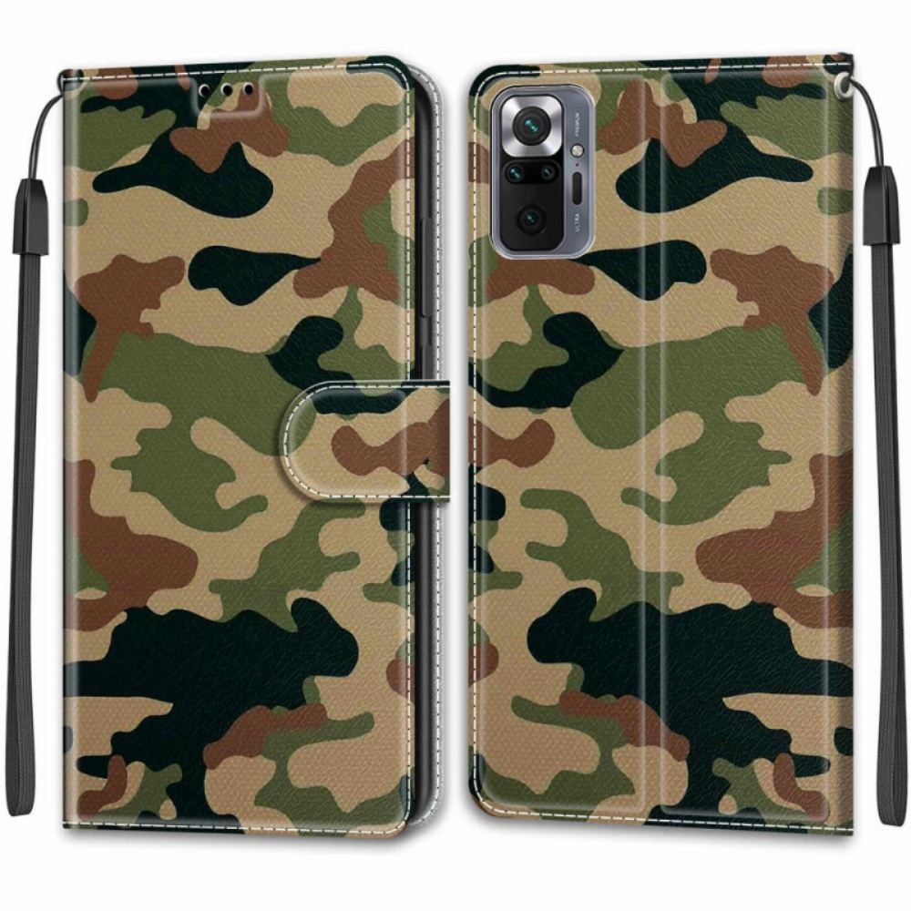 Kožené Pouzdro Na Xiaomi Redmi Note 10 Pro Na Lana Pásková Vojenská Kamufláž