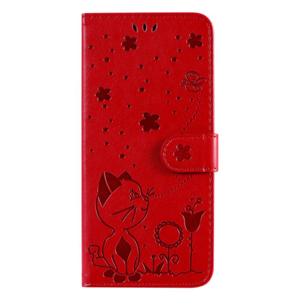 Flipové Pouzdro Na Xiaomi Mi 11 Pro Na Lana Kočka A Včelka S Popruhem