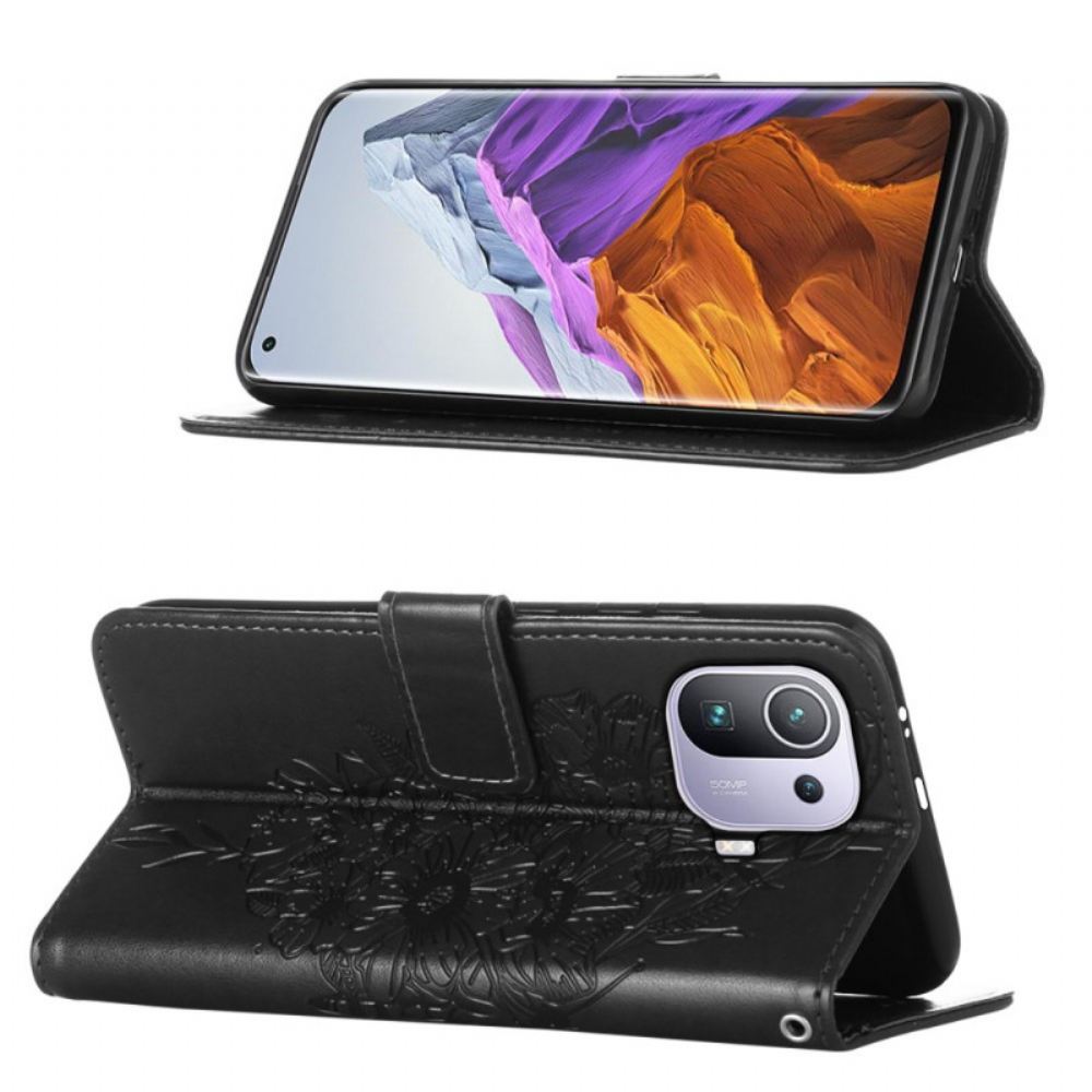 Flipové Pouzdro Na Xiaomi Mi 11 Pro Motýlí Design Se Šňůrkou