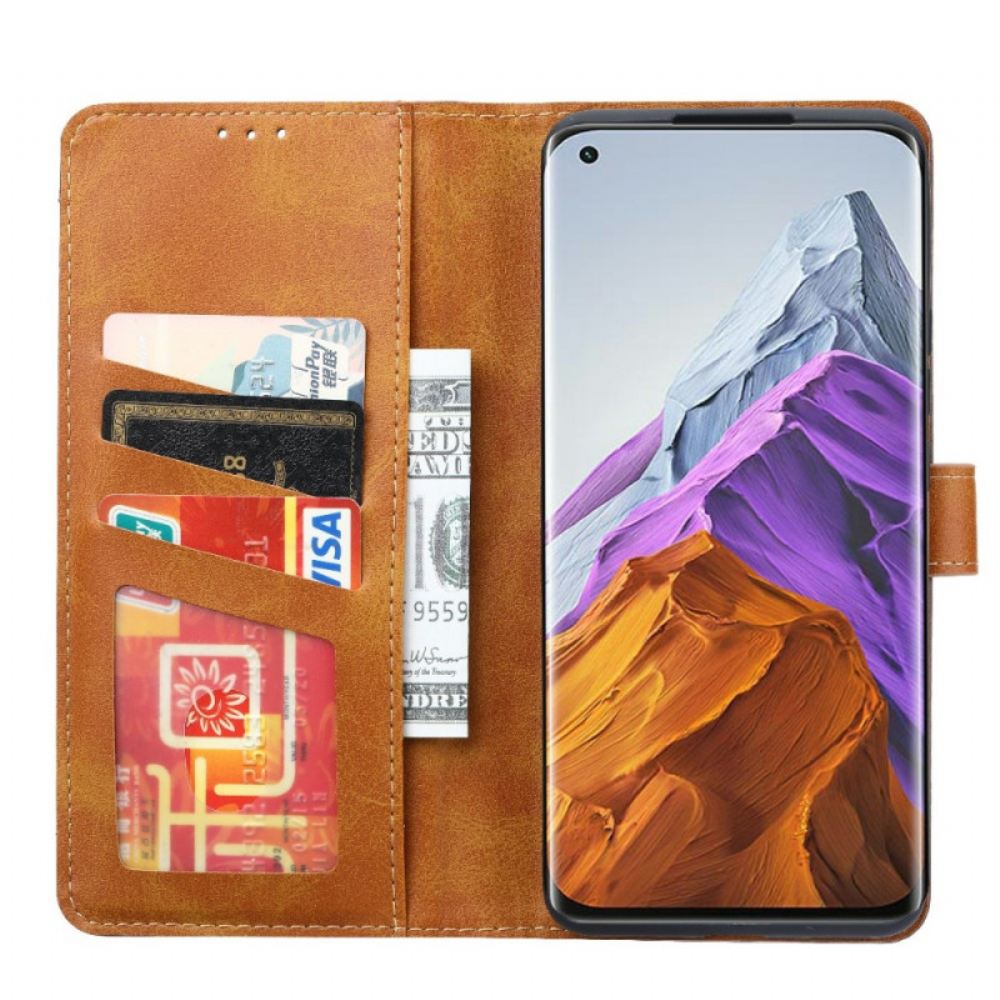 Flipové Pouzdro Na Xiaomi Mi 11 Pro Přední Držák Karty S Koženým Efektem A Popruh