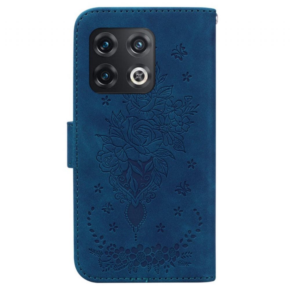 Flipové Pouzdro Na OnePlus 10 Pro 5G Na Lana Růže A Motýli S Popruhem