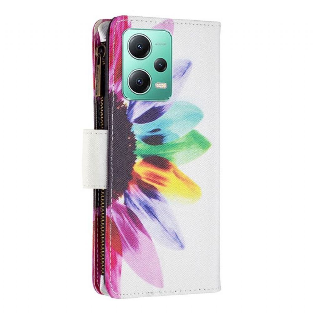 Flipové Pouzdro Na Poco X5 5G Květinová Kapsa Na Zip