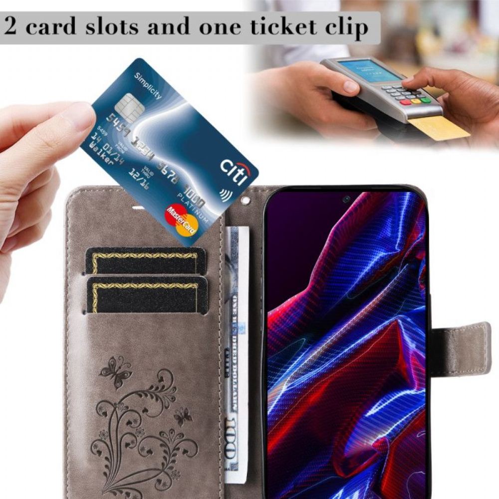Flipové Pouzdro Na Poco X5 5G Na Lana Obří Řemenní Motýli