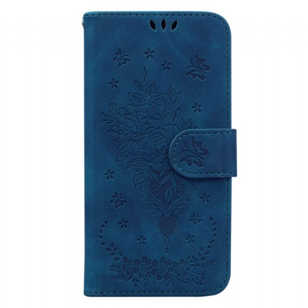 Flipové Pouzdro Na Poco X5 5G Na Lana Strappy Růže A Motýli