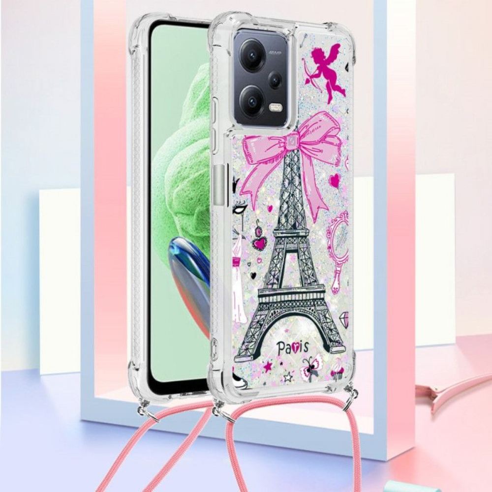 Kryt Na Poco X5 5G Na Lana Eiffelova Věž Glitter Stahovací Šňůrka