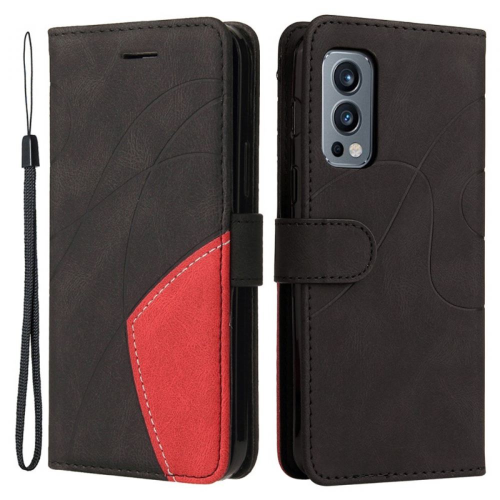 Flipové Pouzdro Na OnePlus Nord 2 5G Dvoubarevná Charakteristická Umělá Kůže