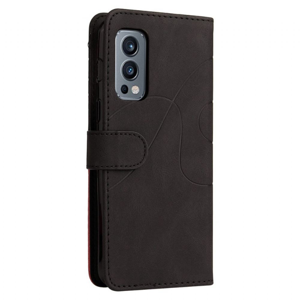 Flipové Pouzdro Na OnePlus Nord 2 5G Dvoubarevná Charakteristická Umělá Kůže