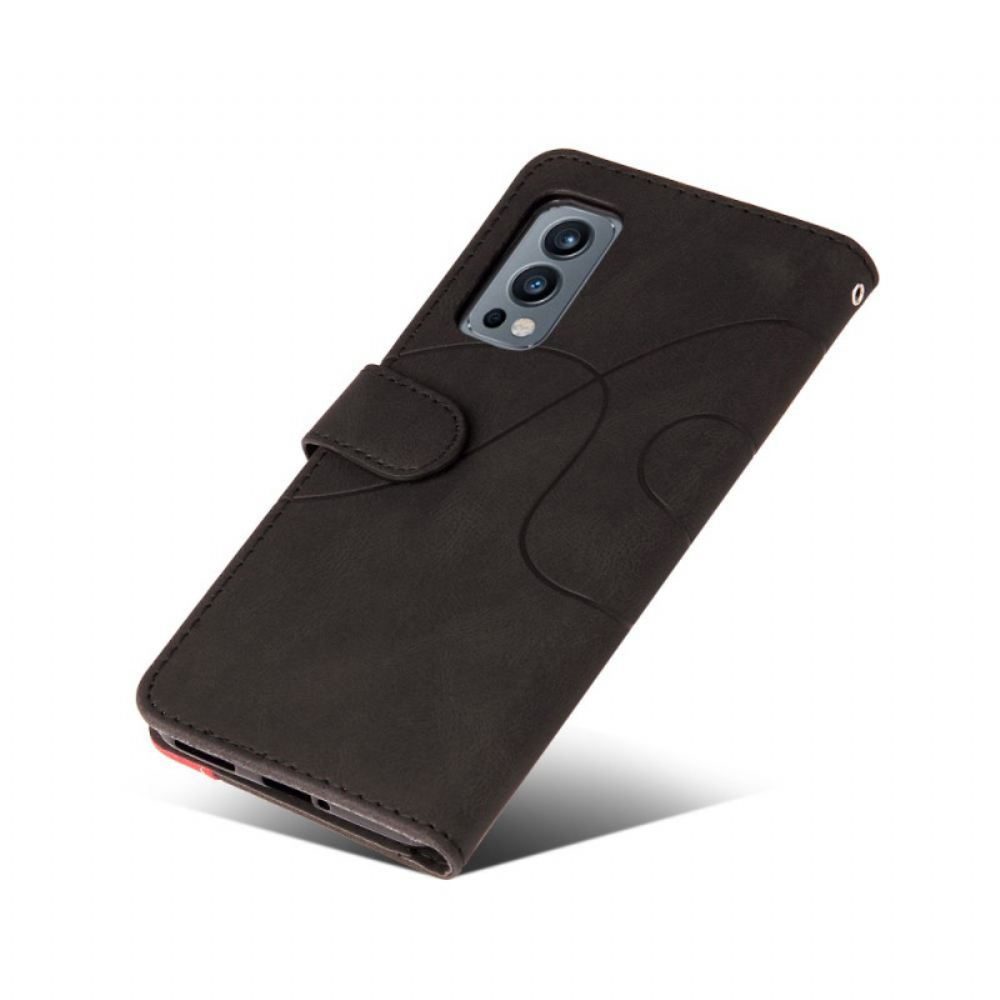 Flipové Pouzdro Na OnePlus Nord 2 5G Dvoubarevná Charakteristická Umělá Kůže
