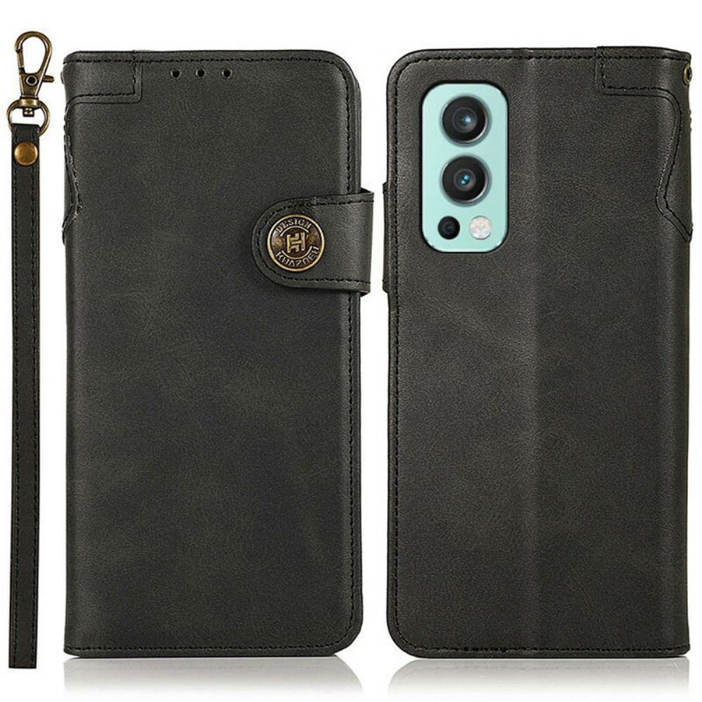 Flipové Pouzdro Na OnePlus Nord 2 5G Knoflík Z Umělé Kůže Khazneh