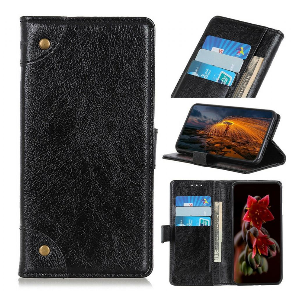 Flipové Pouzdro Na OnePlus Nord 2 5G Vintage Nýty Ve Stylu Kůže Nappa