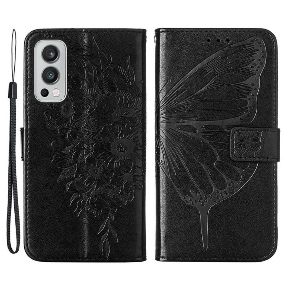 Kožené Pouzdro Na OnePlus Nord 2 5G Motýlí Design